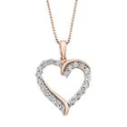 1/10 Carat T.w. Diamond 14k Rose Gold Vermeil Heart Pendant Necklace, Women's, White