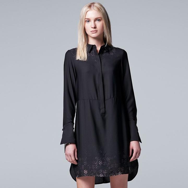 Women's Simply Vera Vera Wang Contrasting Shirtdress, Size: Xs, Oxford