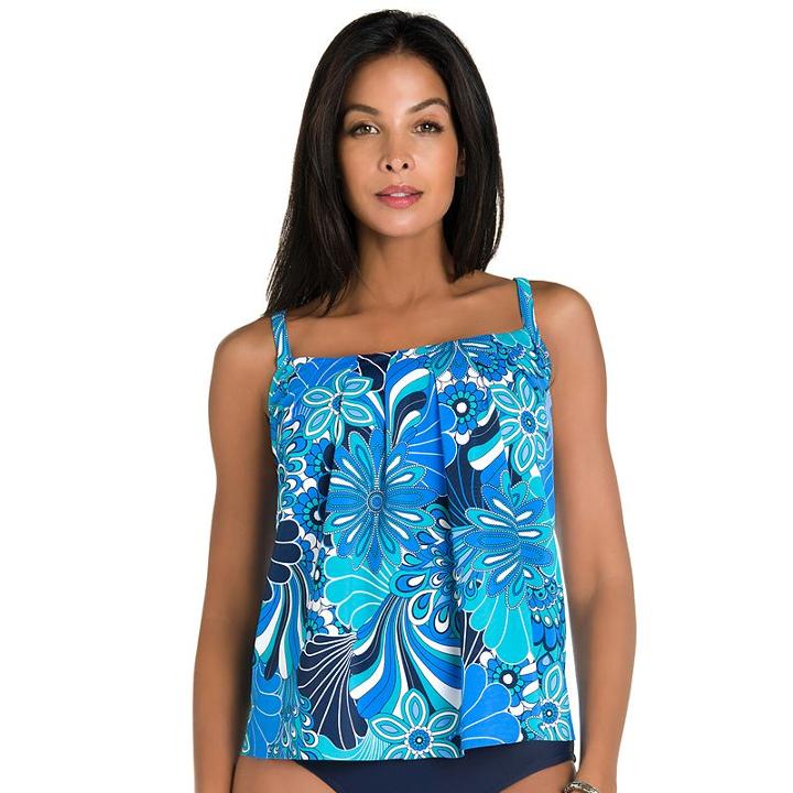 Women's Upstream Pleated Shell Tankini Top, Size: 8, Blue