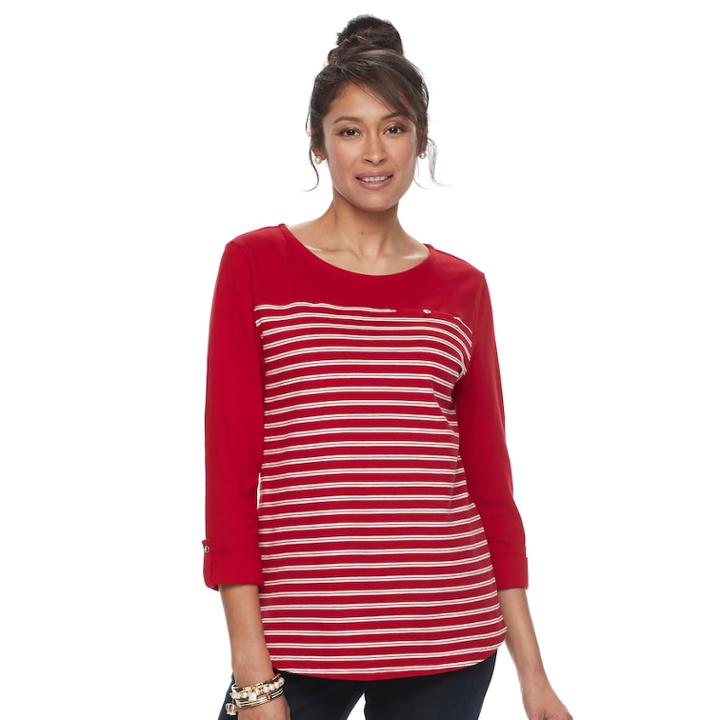 Women's Croft & Barrow&reg; Roll-tab Pique Top, Size: Medium, Med Red