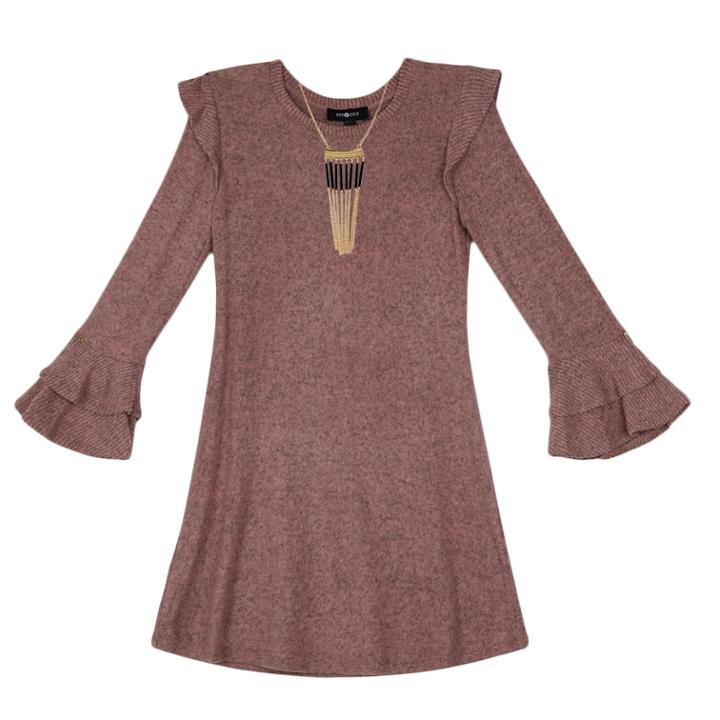Girls 7-16 Iz Amy Byer Ruffled Bell Sleeve Dress With Necklace, Size: Xl, Med Pink