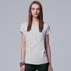 Women's Simply Vera Vera Wang Pieced Lace Inset Tee, Size: Xl, Light Grey