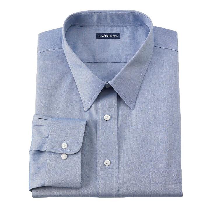 Big & Tall Croft & Barrow&reg; No Iron Point-collar Button-down Dress Shirt, Men's, Size: 18 36/7b, Blue