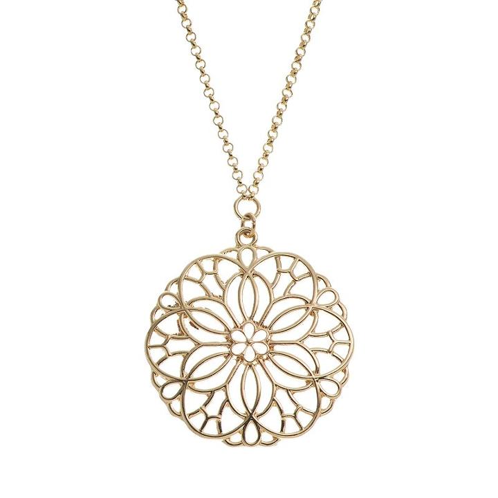 Lc Lauren Conrad Openwork Flower Long Necklace, Women's, Gold