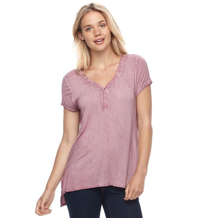 Juniors' Cloud Chaser Grommet Henley Top, Teens, Size: Xl, Purple Oth