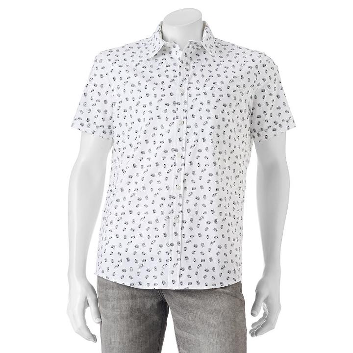 Men's Apt. 9&reg; Slim-fit Patterned Button-down Shirt, Size: Large Slim, White