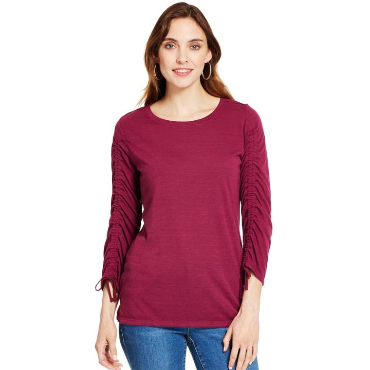 Women's Izod Ruched-sleeve Top, Size: Xxl, Purple