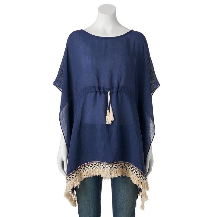 Sonoma Goods For Life&trade; Drawstring Tassel Crocheted Kimono, Women's, Size: L-xl, Blue (navy)
