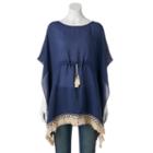 Sonoma Goods For Life&trade; Drawstring Tassel Crocheted Kimono, Women's, Size: L-xl, Blue (navy)
