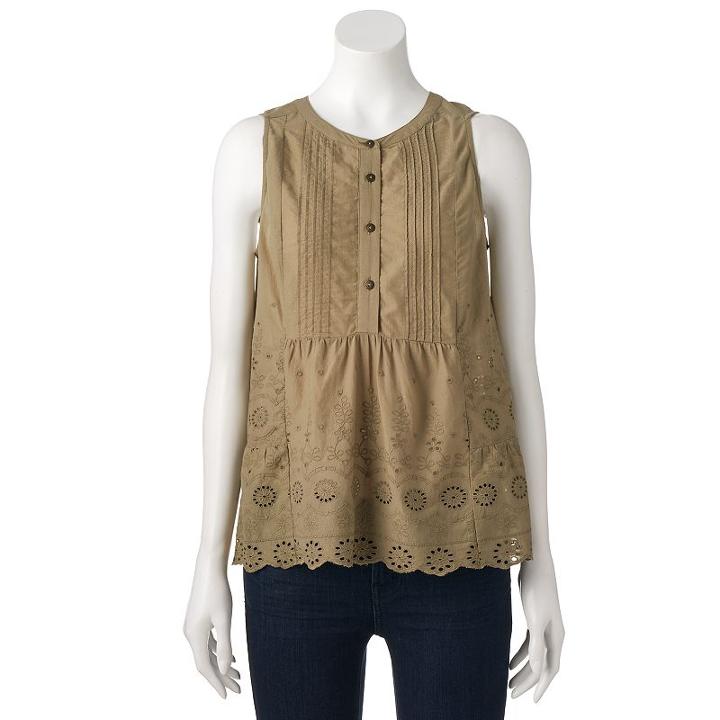 Women's Sonoma Goods For Life&trade; Embroidered Eyelet Top, Size: Large, Green