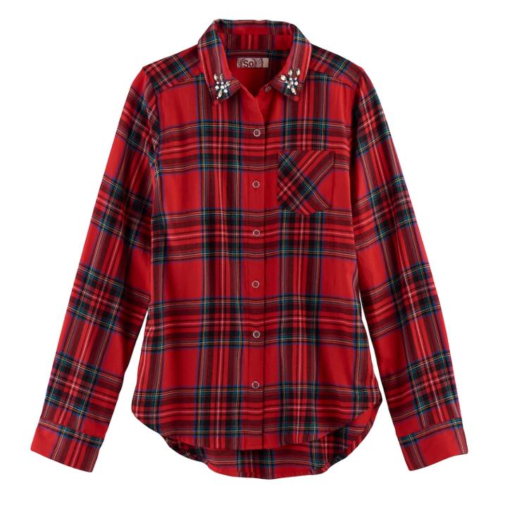 Girls 7-16 & Plus Size So&reg; Button-down Metallic Plaid Shirt, Size: 12 1/2, Med Red