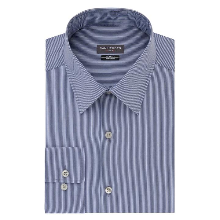 Men's Van Heusen Slim-fit Flex Collar Stretch Dress Shirt, Size: 17.5-32/33, Dark Blue