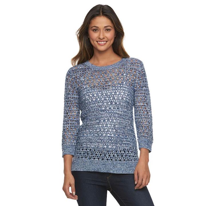 Women's Croft & Barrow&reg; Open-work High-low Sweater, Size: Xs, Blue
