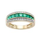 10k Gold Emerald & 1/5 Carat T.w. Diamond Striped Ring, Women's, Size: 7, Green