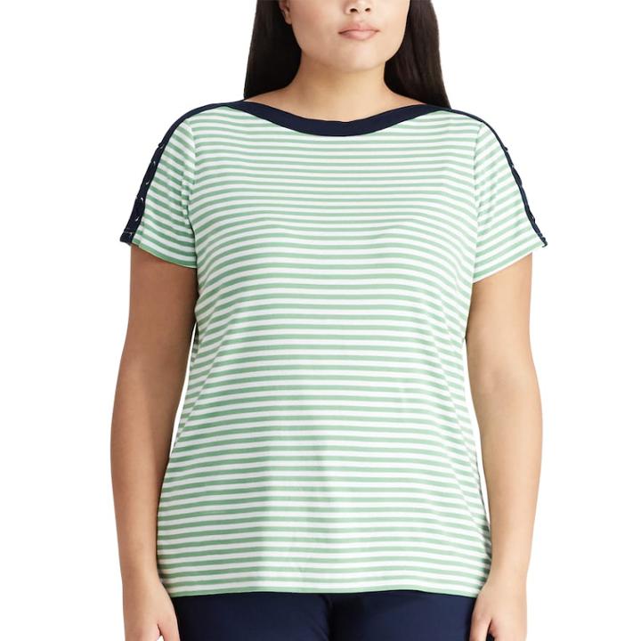 Plus Size Chaps Stripe Lace-up Top, Women's, Size: 2xl, Green