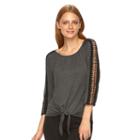 Women's Ab Studio Shirred Crochet Top, Size: Xlrg Av/rg, Dark Grey