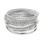 Plus Size Hammered And Twisted Simulated Crystal Bangle Bracelet Set, Women's, Silver