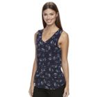 Women's Apt. 9&reg; Print Ruffle V-neck Top, Size: Small, Blue (navy)