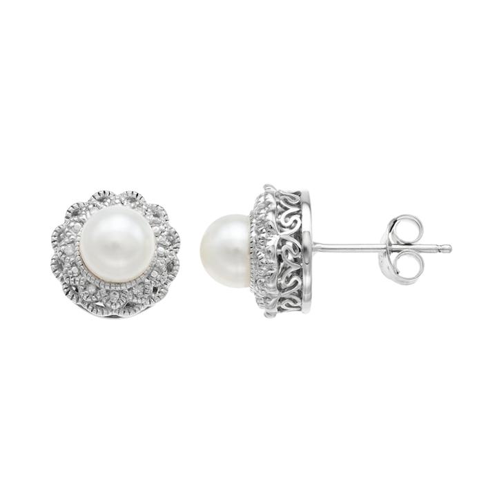 Simply Vera Vera Wang Sterling Silver Freshwater Cultured Pearl & Diamond Accent Flower Stud Earrings, Women's, White