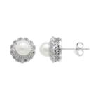 Simply Vera Vera Wang Sterling Silver Freshwater Cultured Pearl & Diamond Accent Flower Stud Earrings, Women's, White