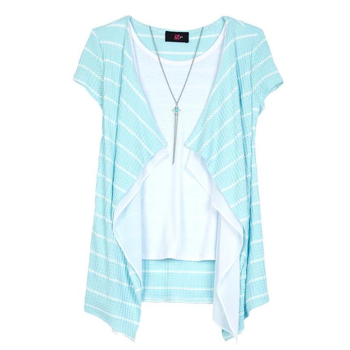 Girls 7-16 Iz Amy Byer Striped Waffle Knit Cozy Top With Necklace, Girl's, Size: Large, Lt Green