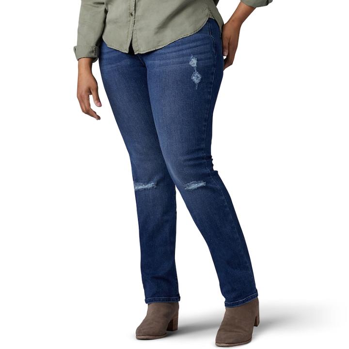 Plus Size Lee Flex Motion Regular Fit Straight-leg Jeans, Women's, Size: 26w Petite, Dark Blue