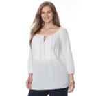 Plus Size Chaps Embroidered Peasant Top, Women's, Size: 3xl, White