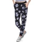 Juniors' Pink Rose Print Jogger Pants, Teens, Size: Small, Grey (charcoal)