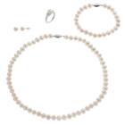 Sterling Silver Freshwater Cultured Pearl & Lab-created White Sapphire Necklace, Bracelet, Earring & Ring Set, Women's, Size: 18