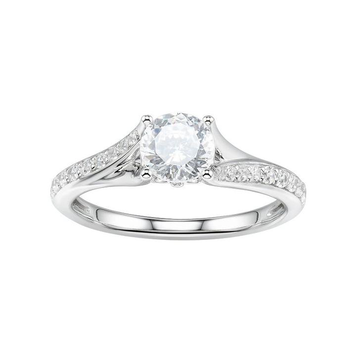 Diamonluxe Sterling Silver 2 Carat T.w. Simulated Diamond Bypass Ring, Women's, Size: 7, White