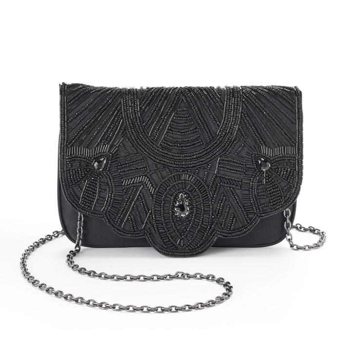 Lenore By La Regale Art Deco Beaded Flap Envelope Clutch, Women's, Black