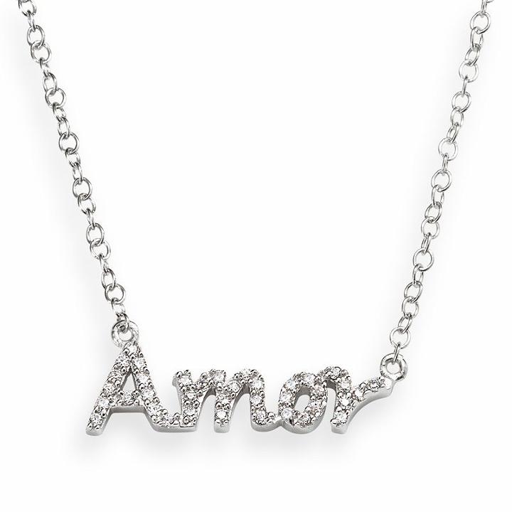 Sophie Miller Sterling Silver Cubic Zirconia Amor Necklace, Women's, Size: 16, White