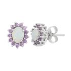 Sterling Silver Lab-created Opal & Cubic Zirconia Oval Halo Stud Earrings, Women's, Purple
