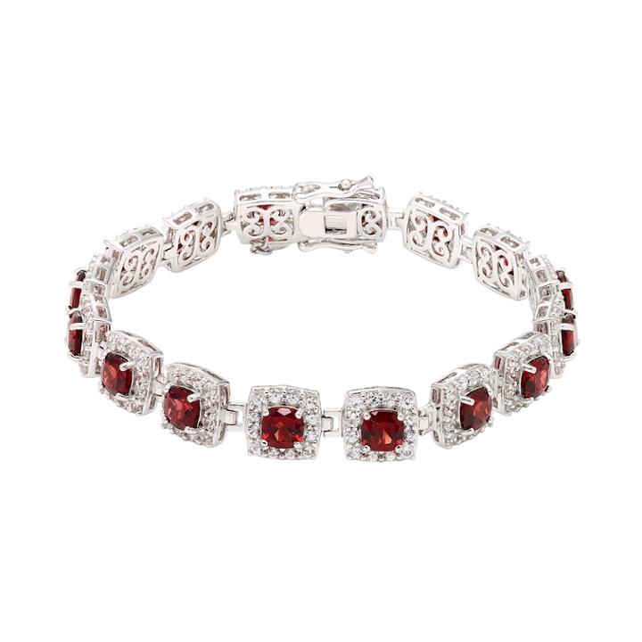 Sterling Silver Garnet & Lab-created White Sapphire Halo Bracelet, Women's, Size: 7.5, Red