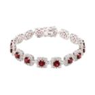 Sterling Silver Garnet & Lab-created White Sapphire Halo Bracelet, Women's, Size: 7.5, Red