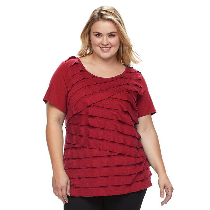 Plus Size Ab Studio Tiered Scoopneck Tee, Women's, Size: 1xl, Red