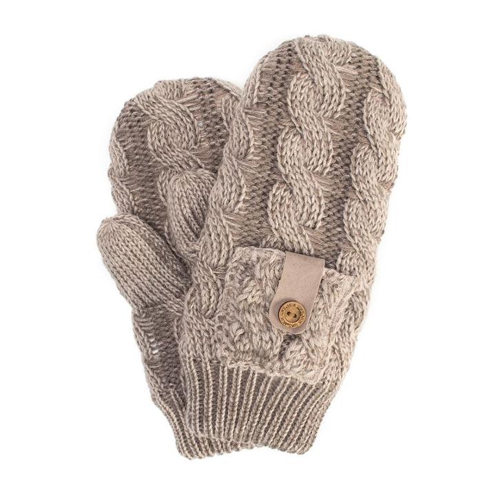 Muk Luks Women's Braided Cable-knit Mittens, Beig/green (beig/khaki)