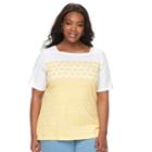 Plus Size Croft & Barrow&reg; Print Button-hem Squareneck Top, Women's, Size: 2xl, Gold