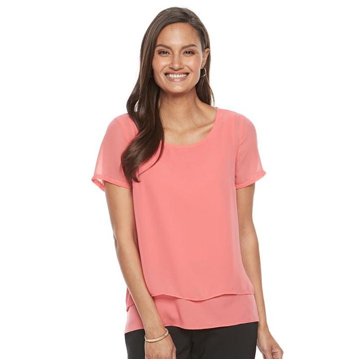 Women's Dana Buchman Chiffon Popover Top, Size: Large, Lt Orange