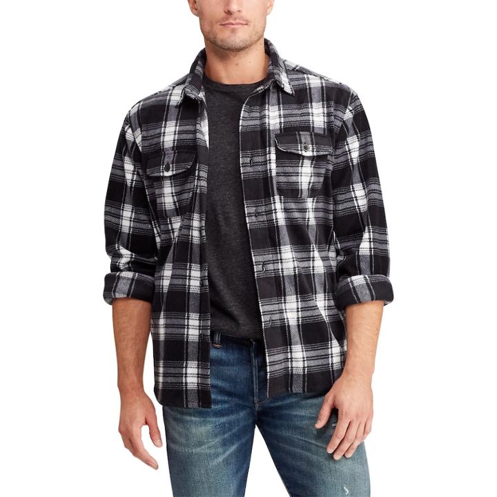 Men's Chaps Regular-fit Plaid Flannel Shirt Jacket, Size: Small, Natural