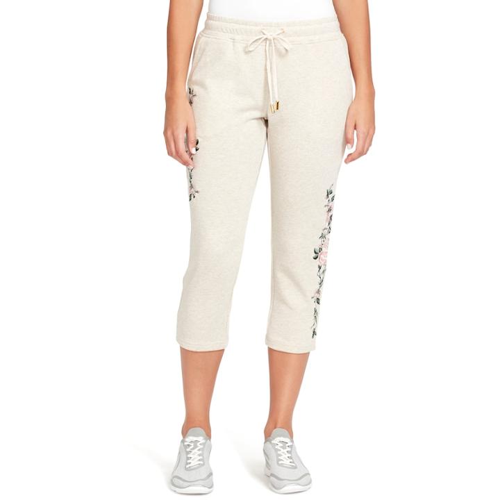 Women's Gloria Vanderbilt Embroidered French Terry Capris, Size: Small, Lt Beige