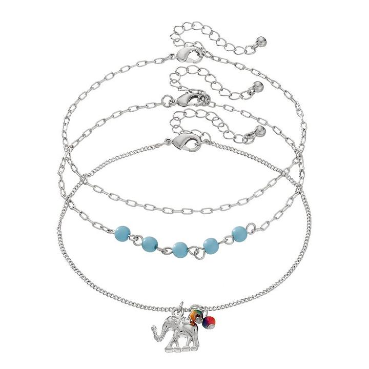 Mudd&reg; Elephant & Beaded Anklet Set, Women's, Silver
