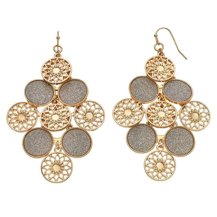 Glittery & Starburst Disc Nickel Free Kite Earrings, Women's, Gold