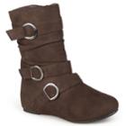 Journee Sarena Girls' Midcalf Slouch Boots, Size: 4, Brown