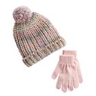 Girls 4-16 So&reg; Space-dyed Pom Beanie & Gloves Set, Size: M-l, Multicolor