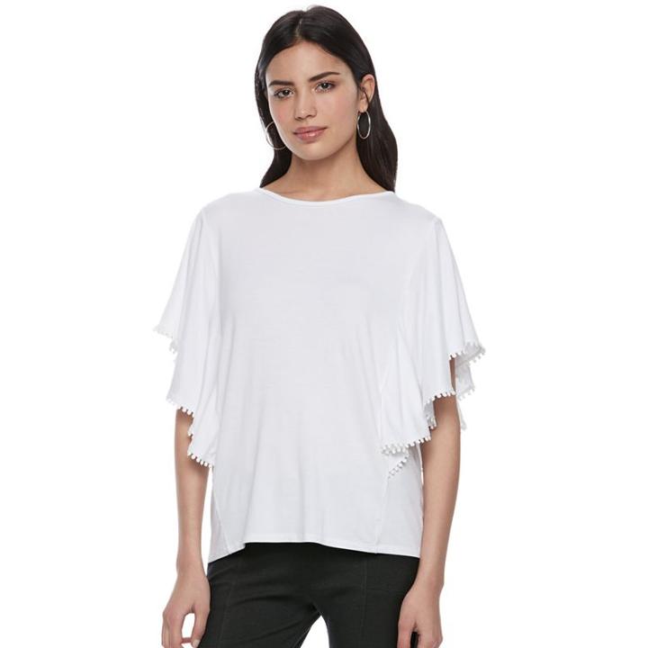 Women's Elle&trade; Flutter Sleeve Flounce Top, Size: Xxl, White