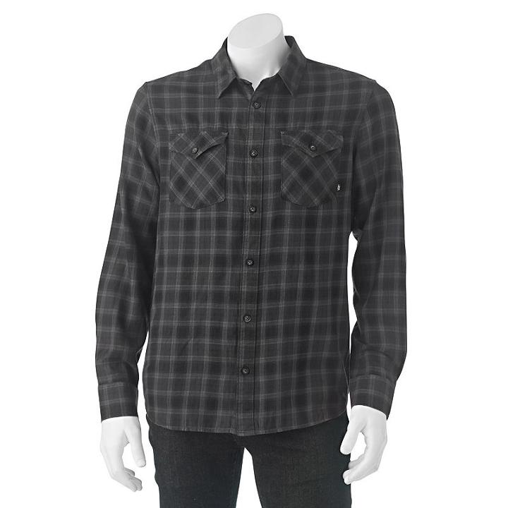 Vans, Men's Plaid Woven Button-down Shirt, Size: Medium, Black