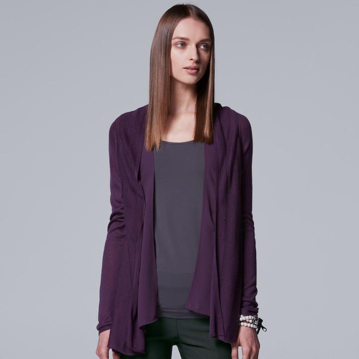 Women's Simply Vera Vera Wang Mixed-media Flyaway Cardigan, Size: Small, Med Purple