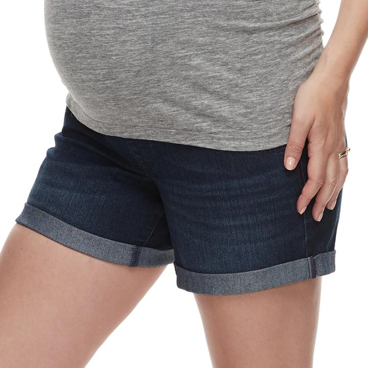 Maternity A:glow Cuffed Full Belly Panel Jean Shorts, Women's, Size: 2-mat, Dark Blue