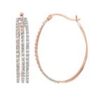 18k Rose Gold Over Silver Diamond Mystique Oval Hoop Earrings, Women's, Pink